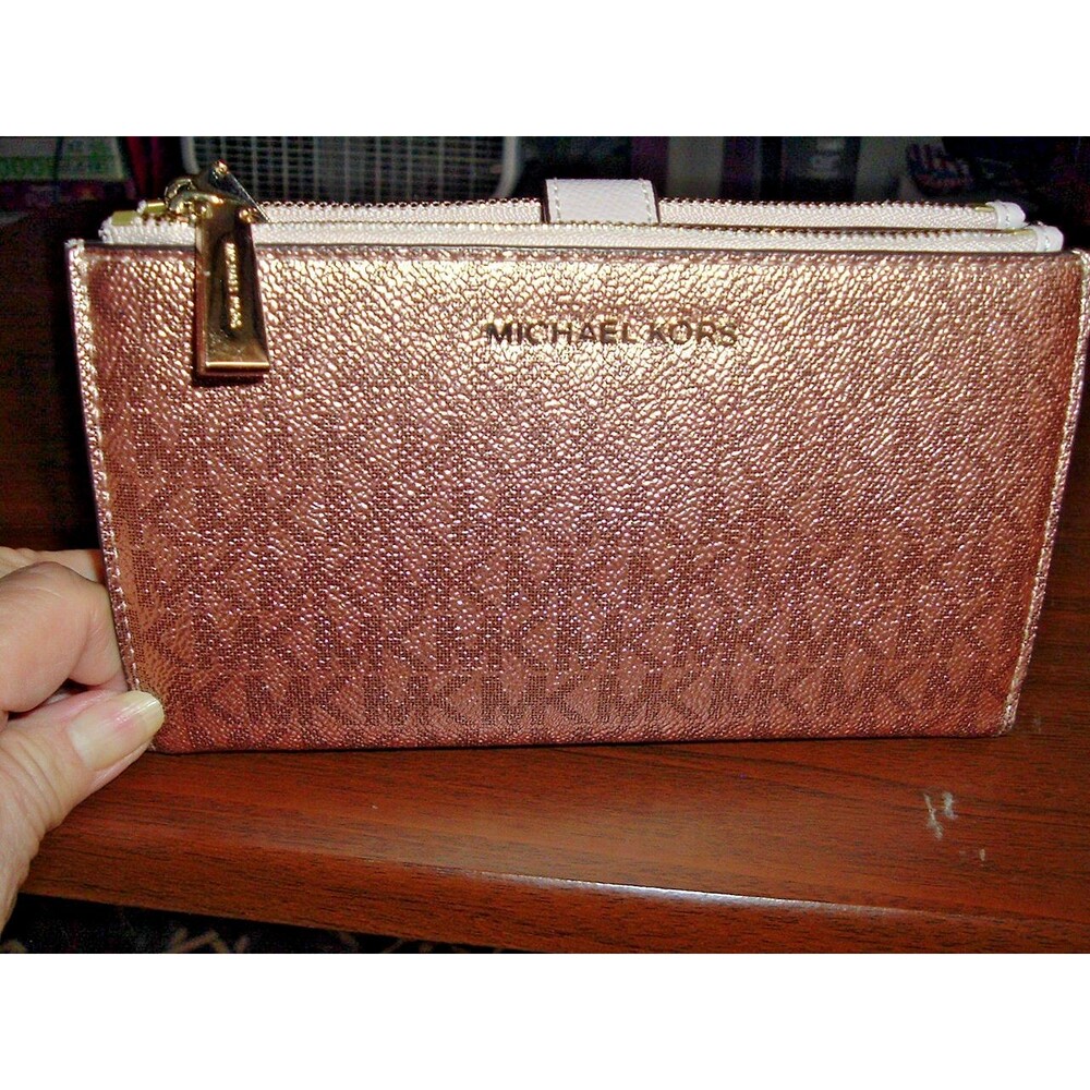 Michael Kors Adele Double Zip Wristlet w/Dual Snap Design Rose Gold 4.5 by 7.25"